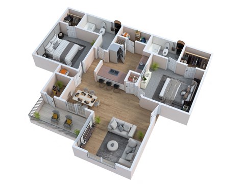 Floor plan for 2 beds, 2 baths, 938 sqft